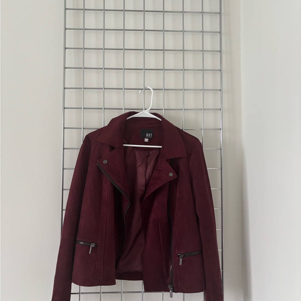 Kut from the Kloth Burgundy Suede-Look Moto Jacket